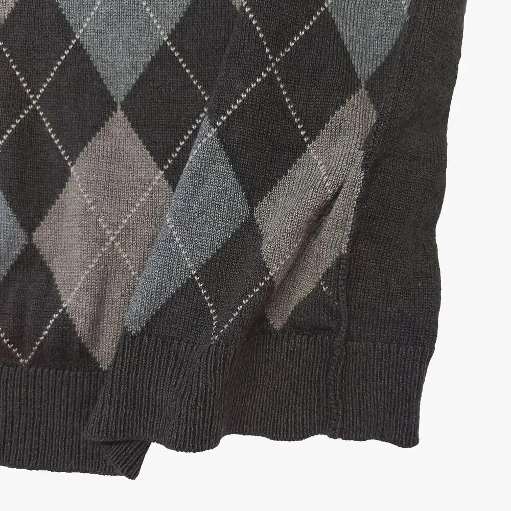 BANANA REPUBLIC Mens Silk Cashmere Diamond Argyle Vneck Sweater Small Brown Blue